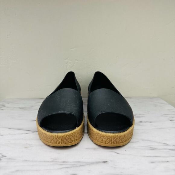 Melissa Puzzle Peep Toe Black Leather Slip On Sandals Women’s Size 8 - Picture 1 of 2